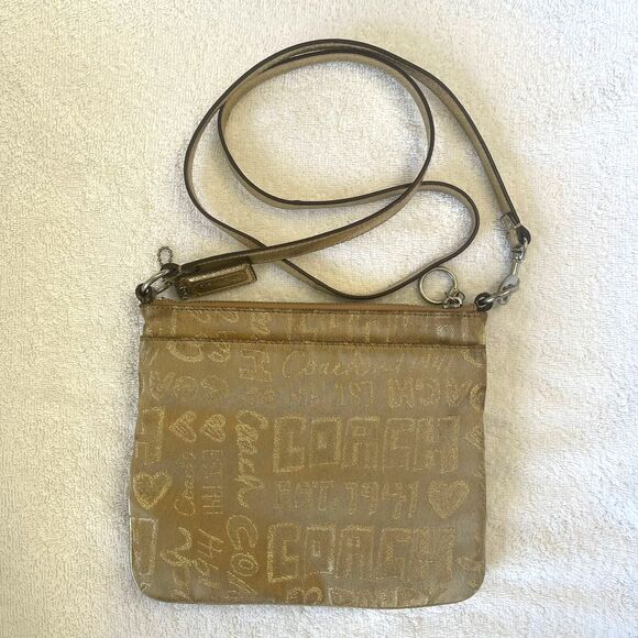 Vintage Coach Women's Poppy Metallic Gold Crossbody 2000’s Y2K Purse Bag - Picture 3 of 12